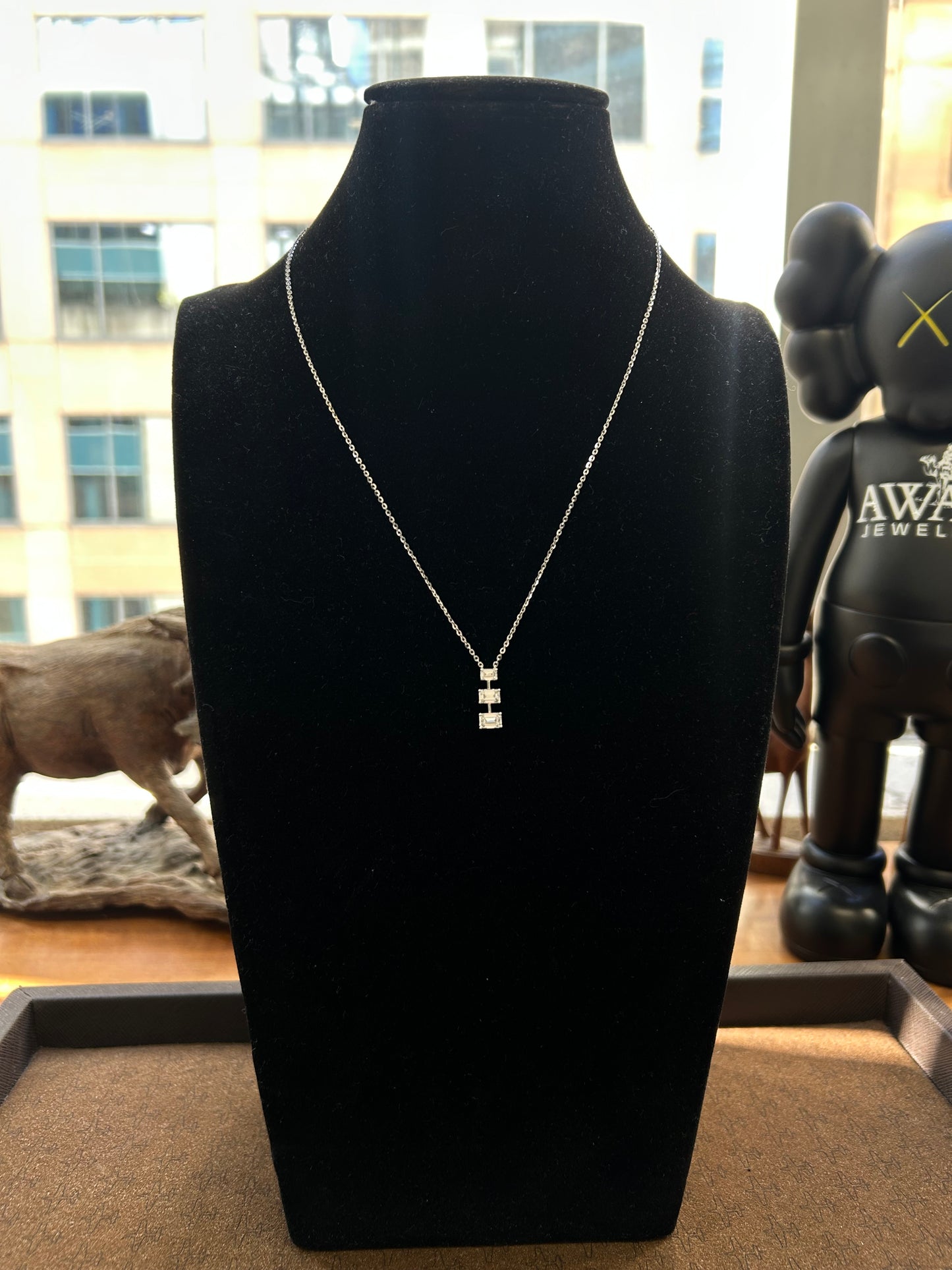 Triple emerald Cut Lab diamond necklace 1.43 TCW