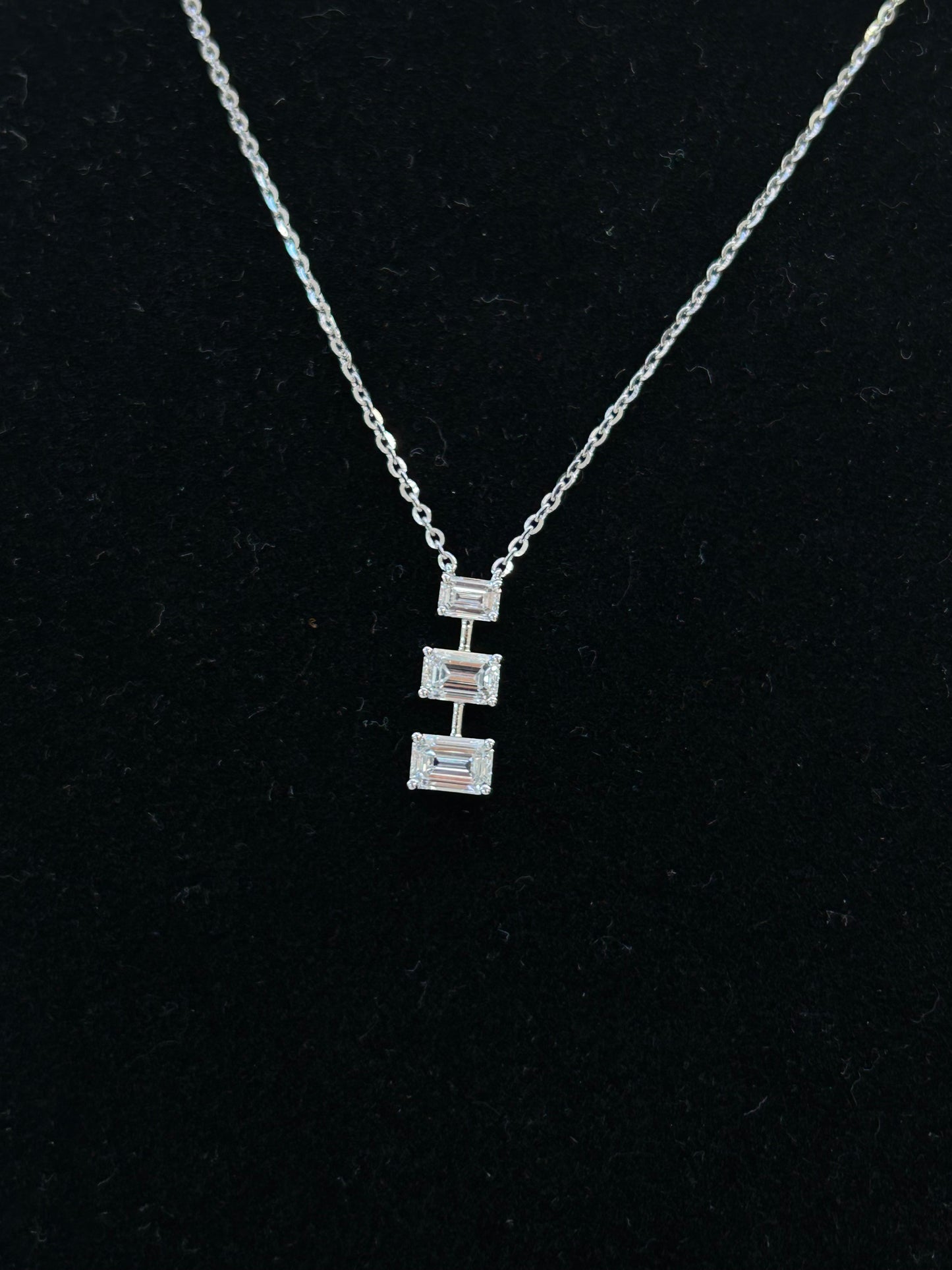 Triple emerald Cut Lab diamond necklace 1.43 TCW