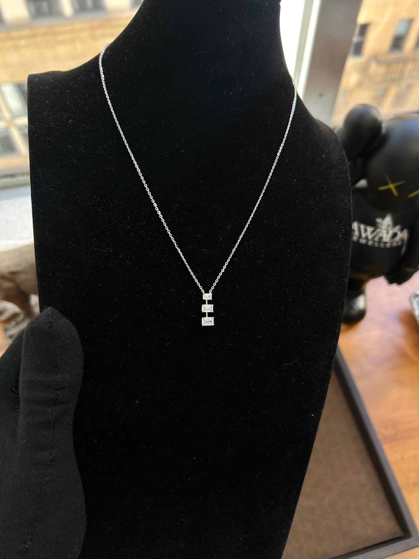Triple emerald Cut Lab diamond necklace 1.43 TCW