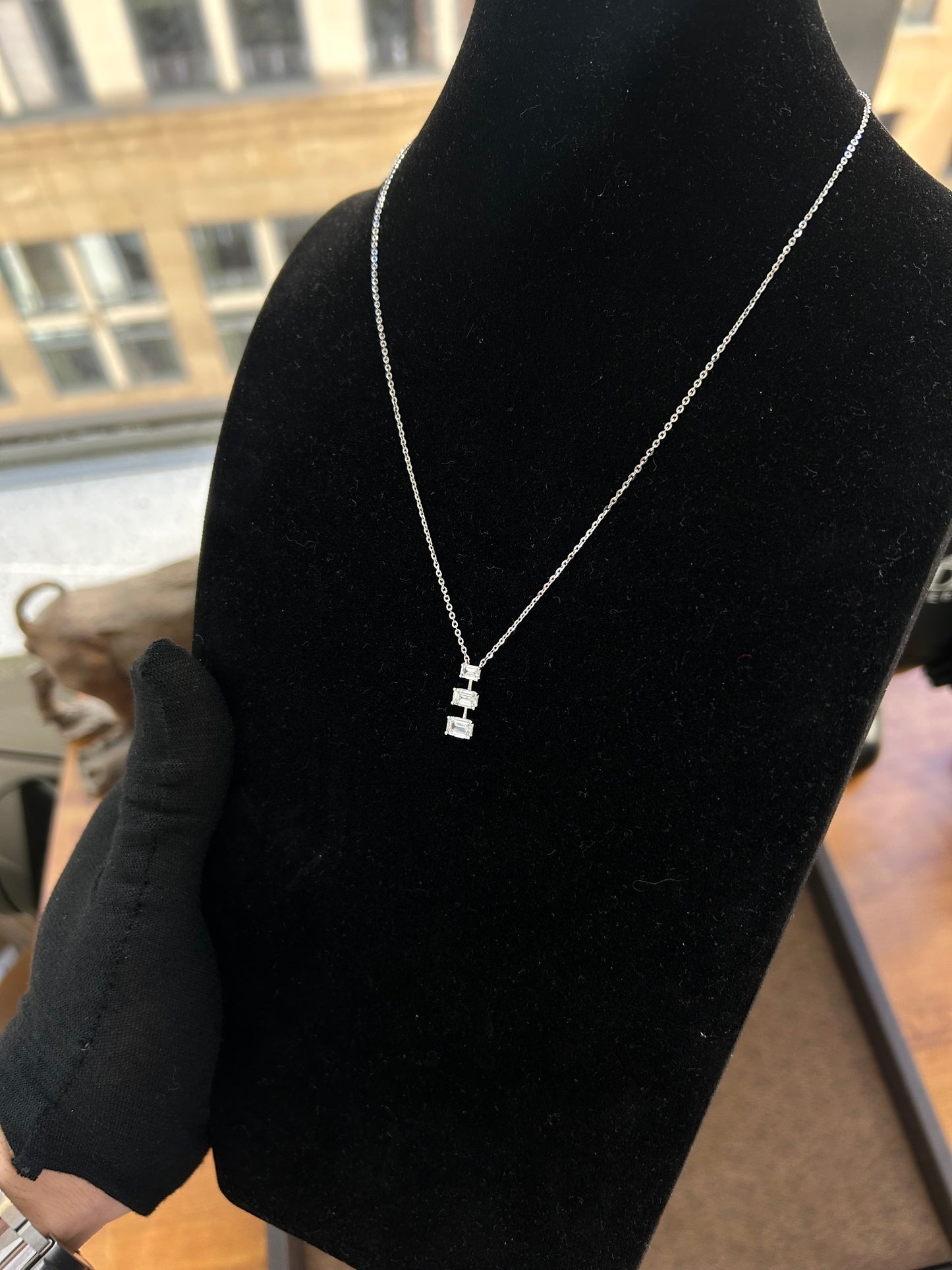 Triple emerald Cut Lab diamond necklace 1.43 TCW