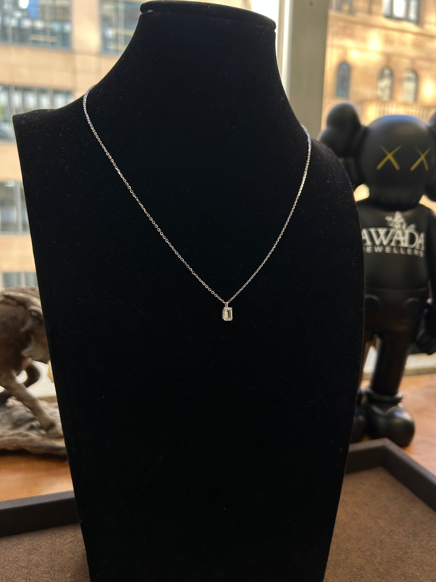 Emerald cut Lab diamond necklace 18k white gold 0.84TCW