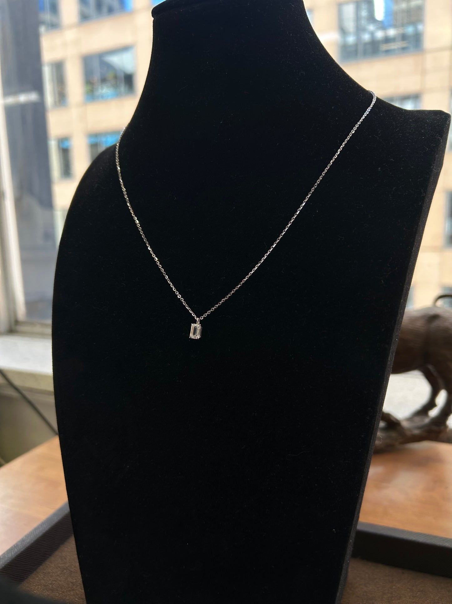 Emerald cut Lab diamond necklace 18k white gold 0.84TCW