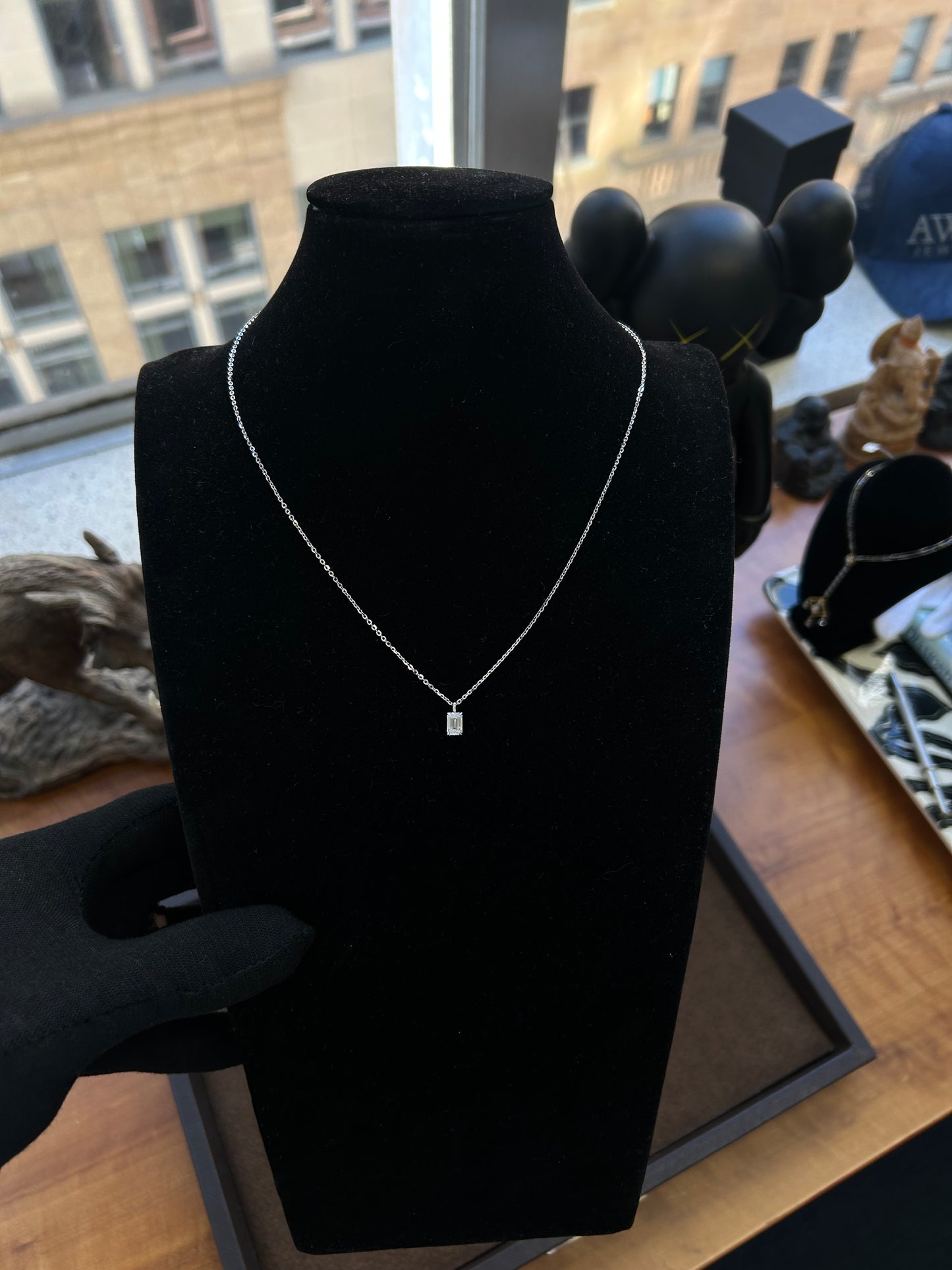 Emerald cut Lab diamond necklace 18k white gold 0.84TCW