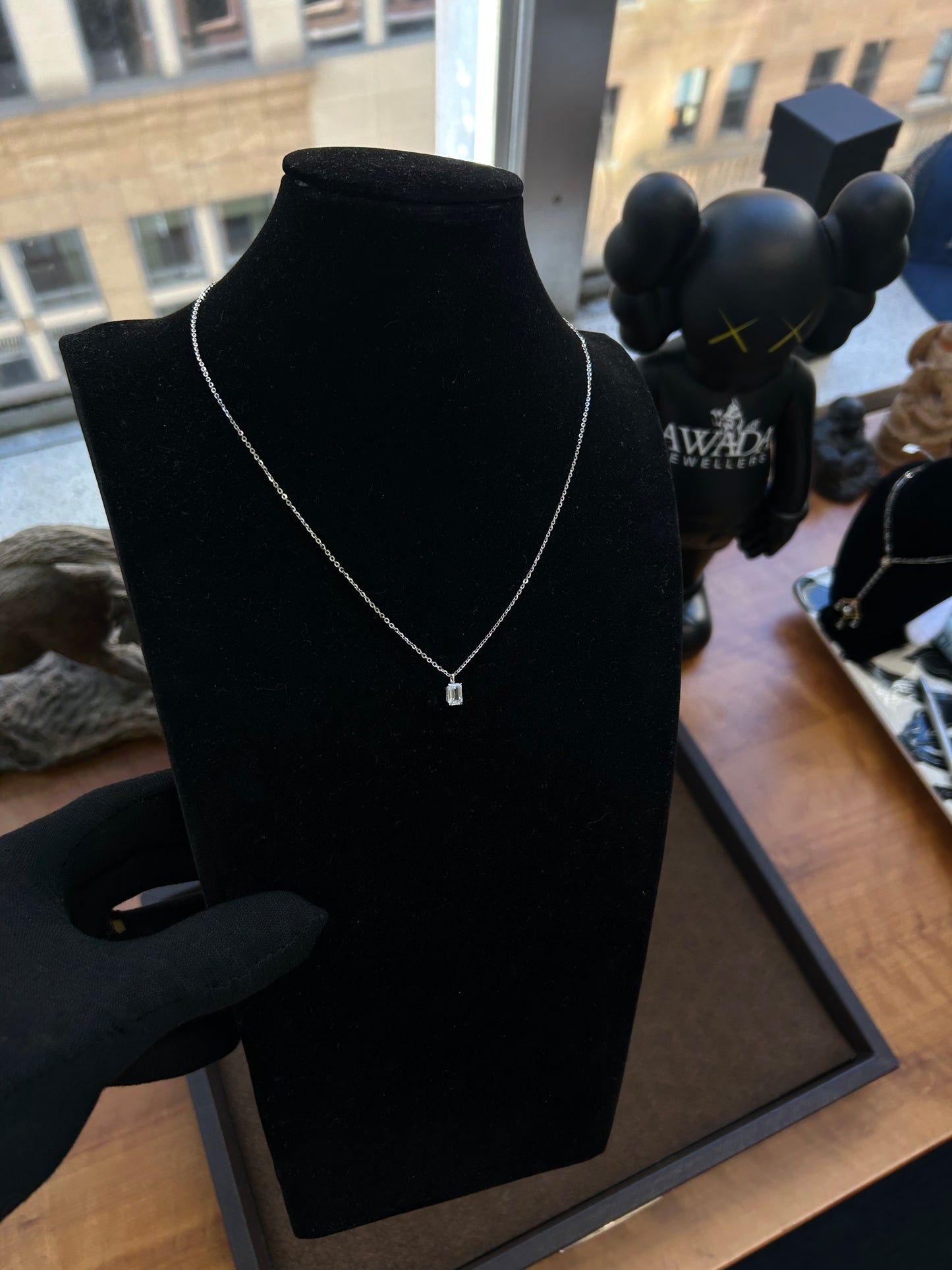 Emerald cut Lab diamond necklace 18k white gold 0.84TCW
