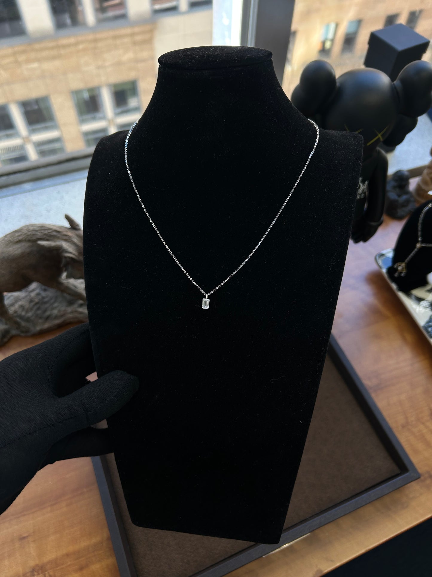 Emerald cut Lab diamond necklace 18k white gold 0.84TCW