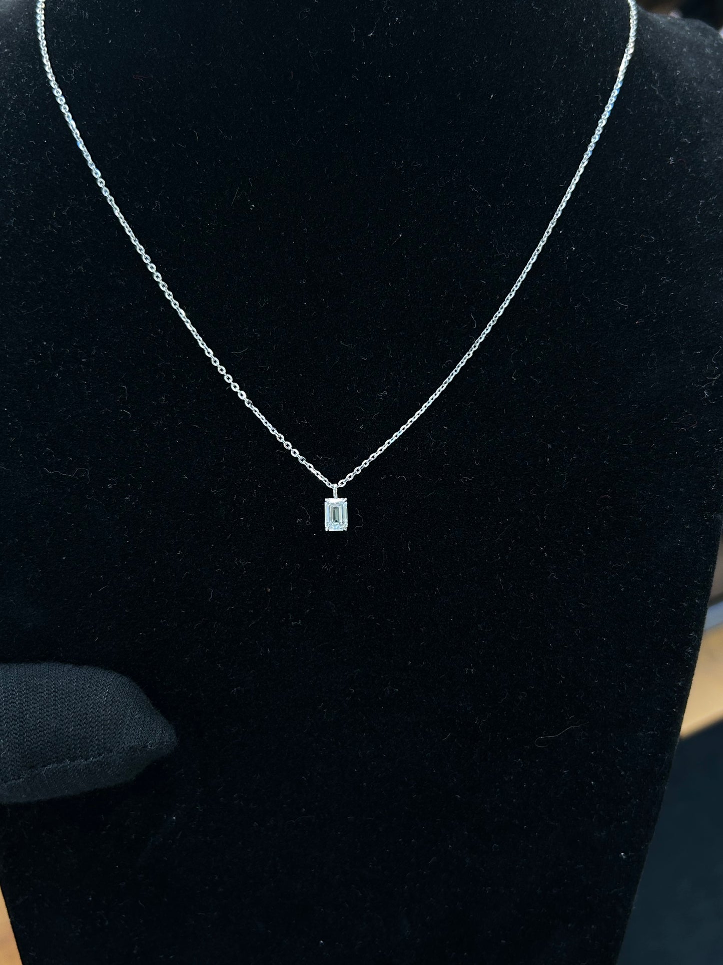 Emerald cut Lab diamond necklace 18k white gold 0.84TCW