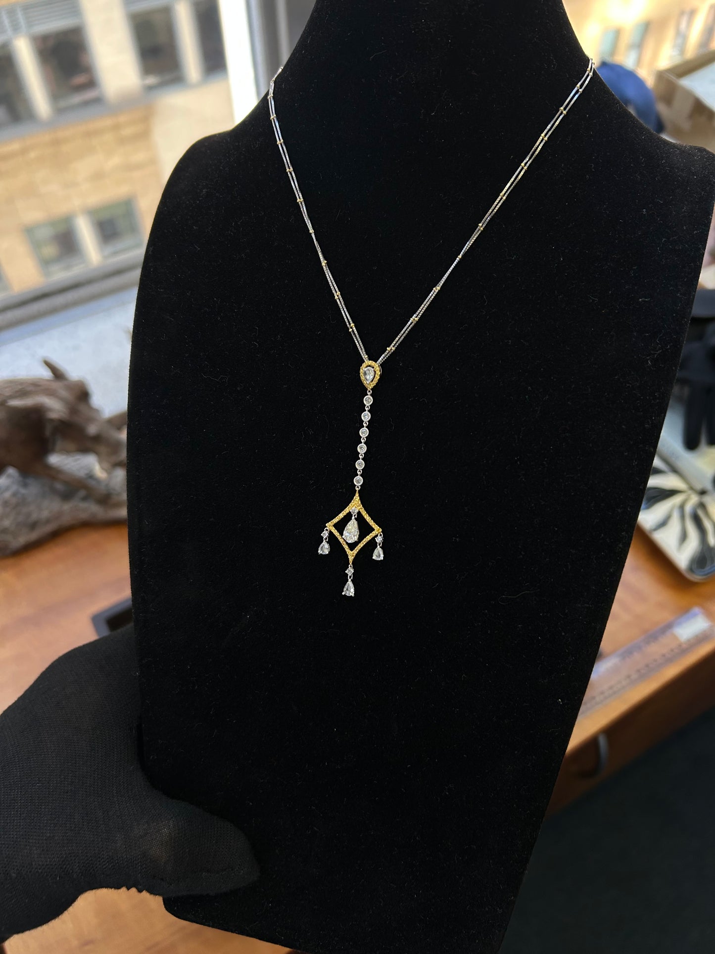 Natural Fancy Yellow diamond gold necklace 1.35TCW