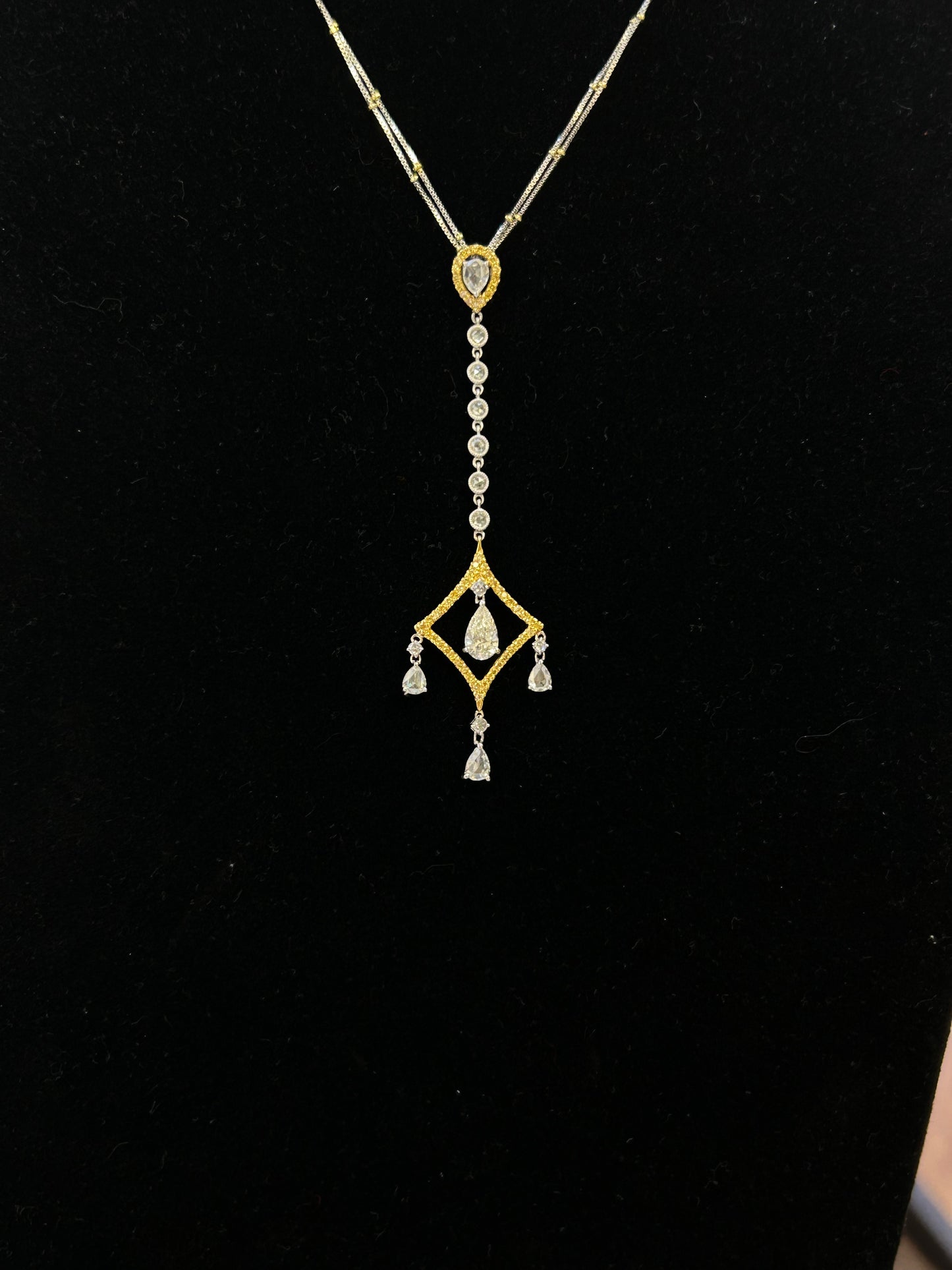 Natural Fancy Yellow diamond gold necklace 1.35TCW
