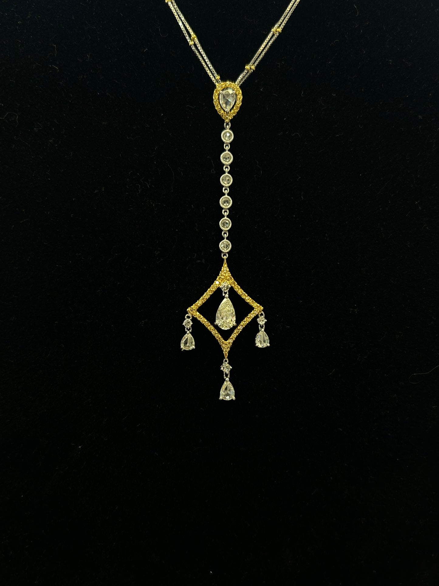 Natural Fancy Yellow diamond gold necklace 1.35TCW