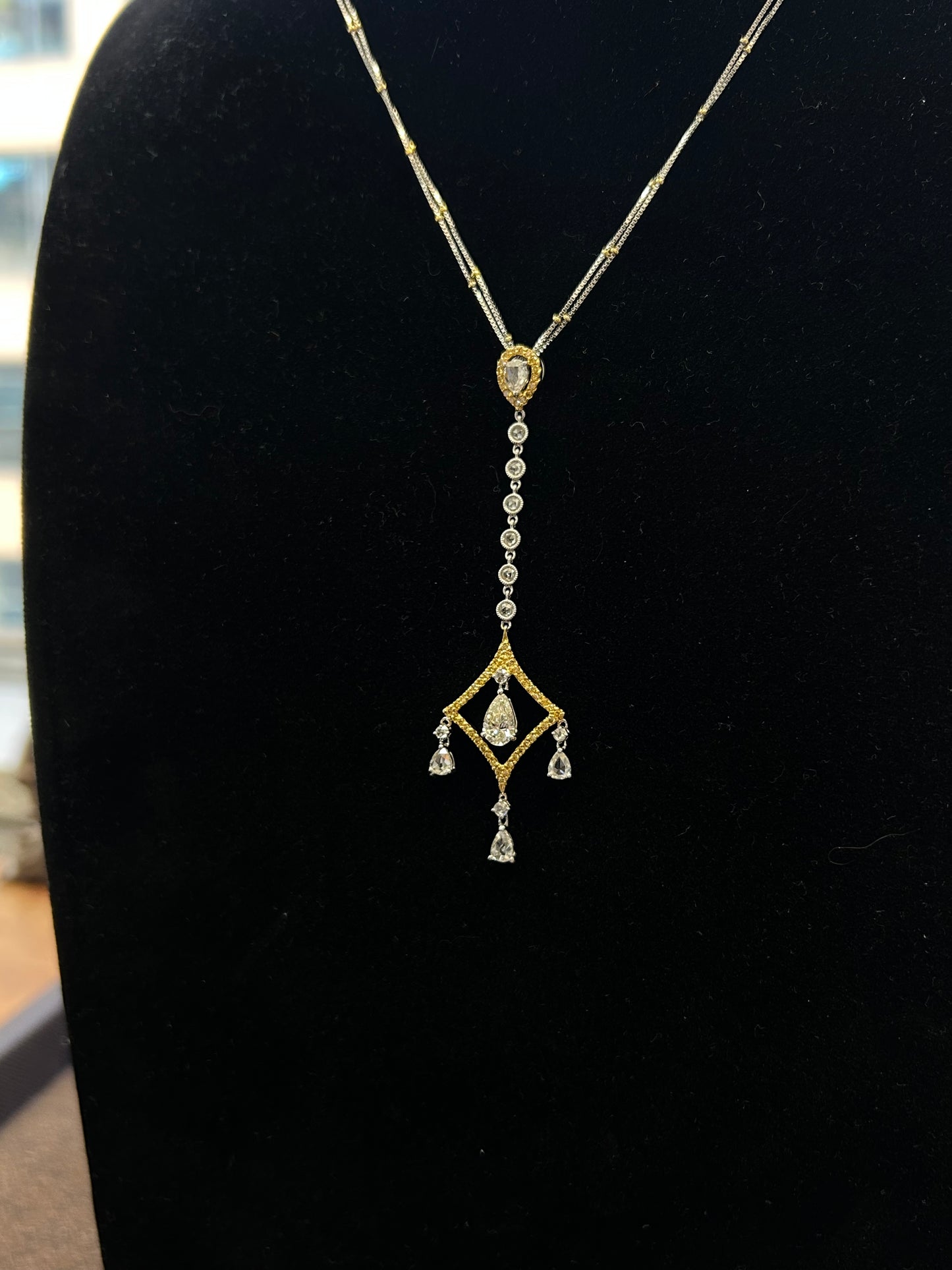 Natural Fancy Yellow diamond gold necklace 1.35TCW