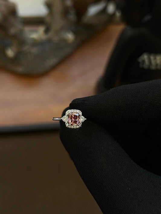 Pink cushion cut lab diamond ring in 18ct white gold 1.41TCW