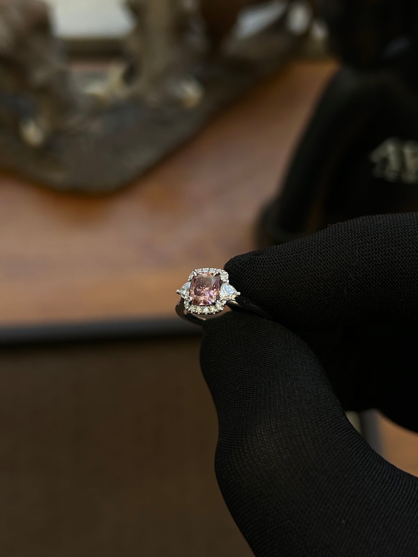Pink cushion cut lab diamond ring in 18ct white gold 1.41TCW