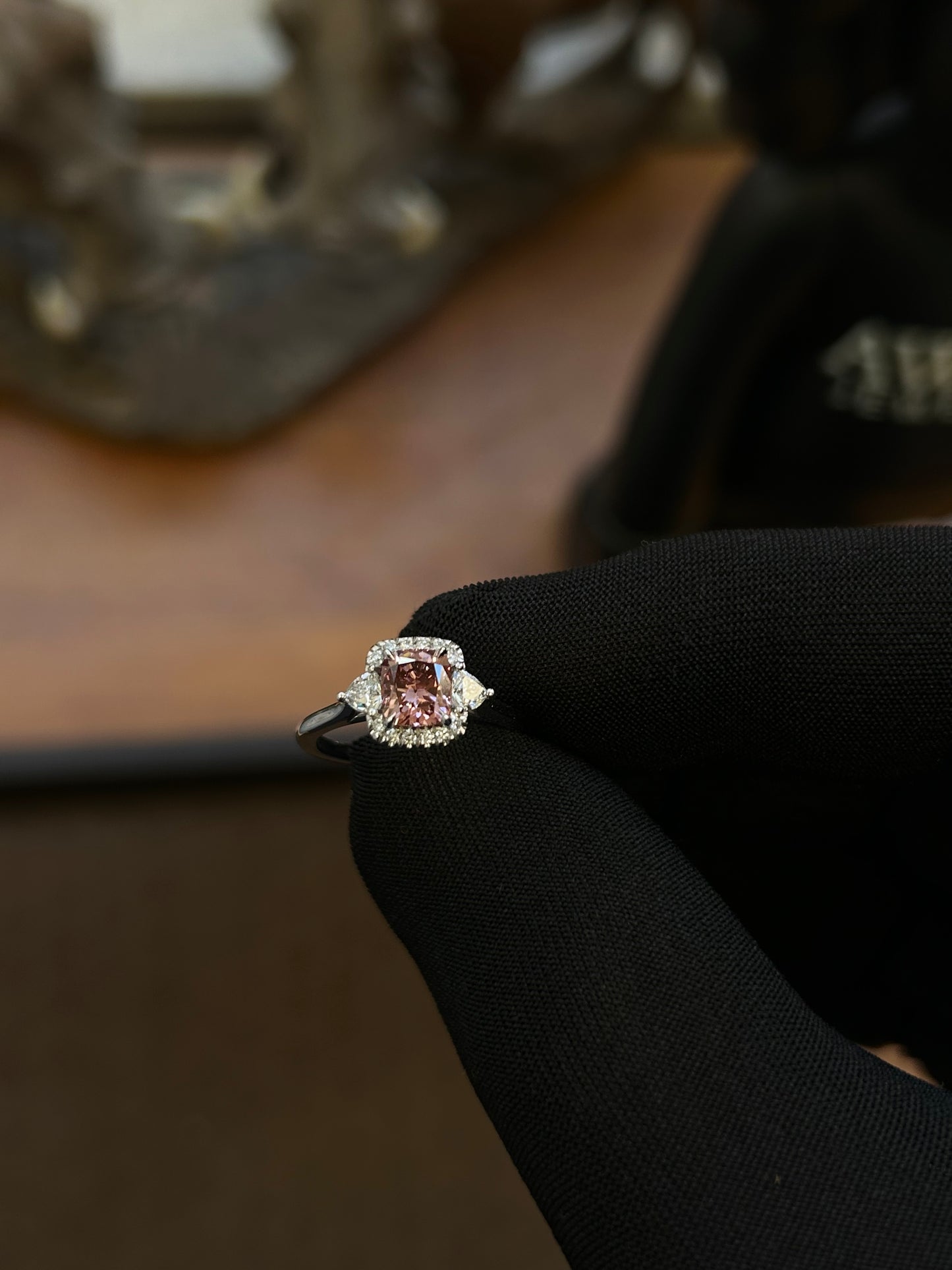 Pink cushion cut lab diamond ring in 18ct white gold 1.41TCW