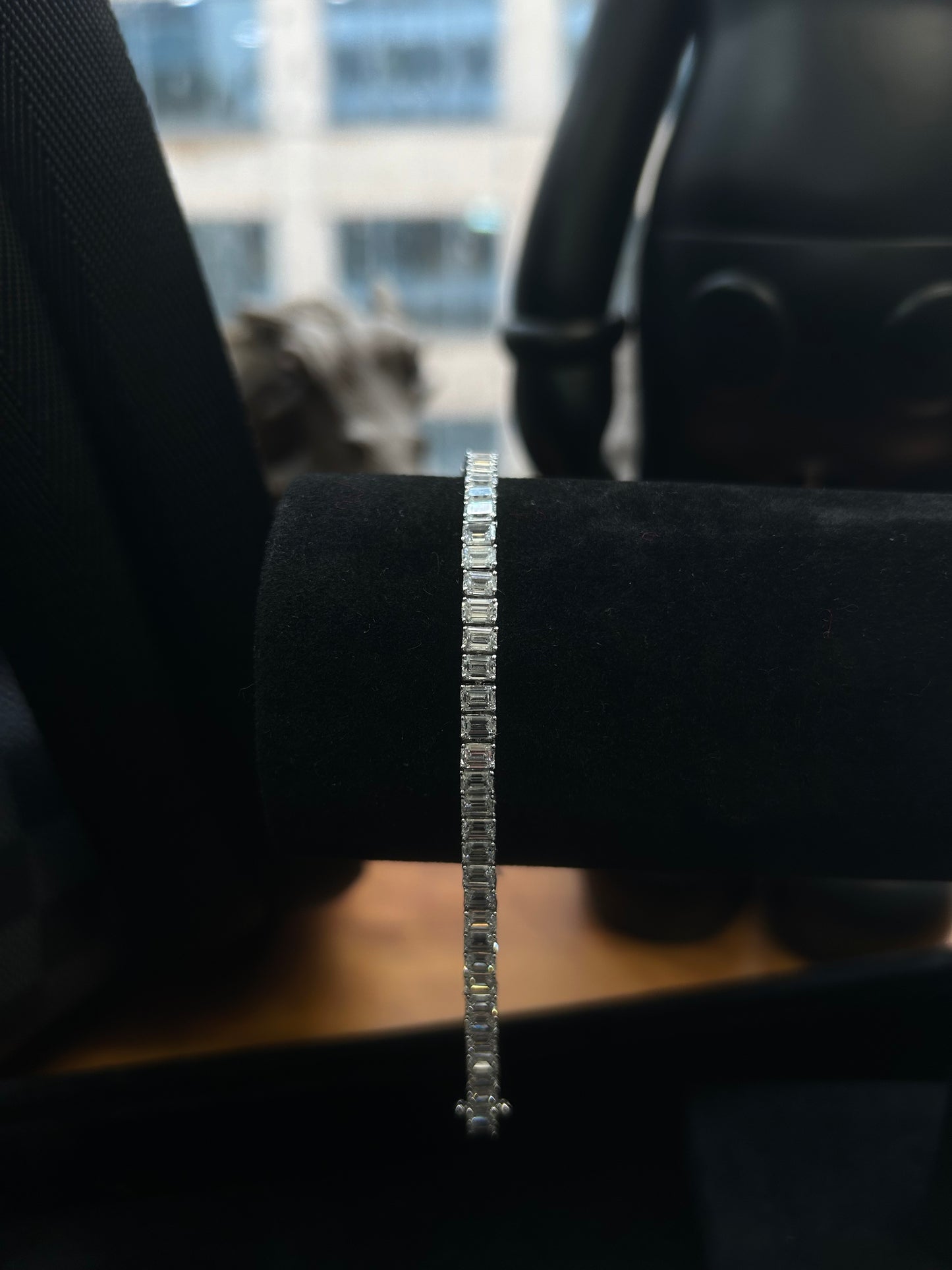 Emerald cut lab diamond tennis bracelet 10.17 carats set in 18k white gold