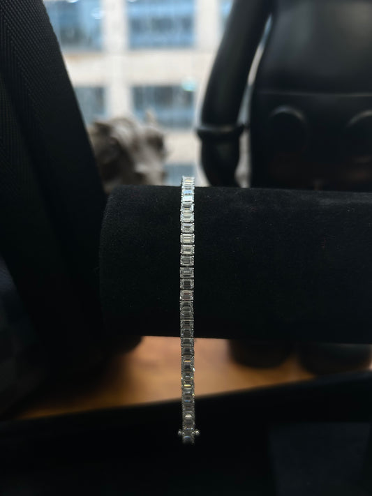 Emerald cut lab diamond tennis bracelet 10.17 carats set in 18k white gold