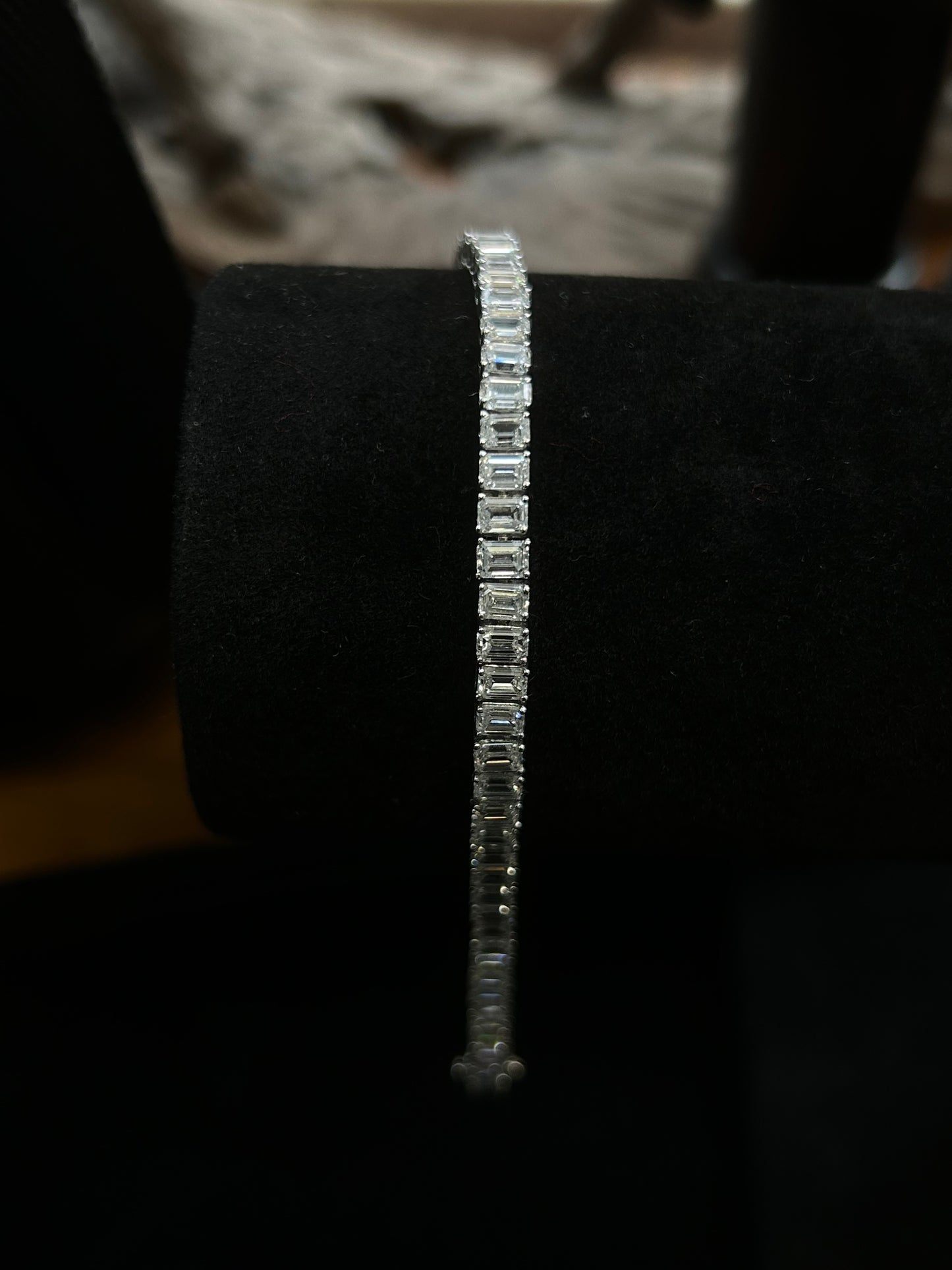 Emerald cut lab diamond tennis bracelet 10.17 carats set in 18k white gold