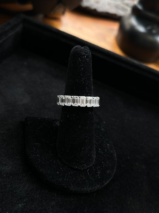 Emerald cut lab diamond full eternity band 18k white gold 10TCW