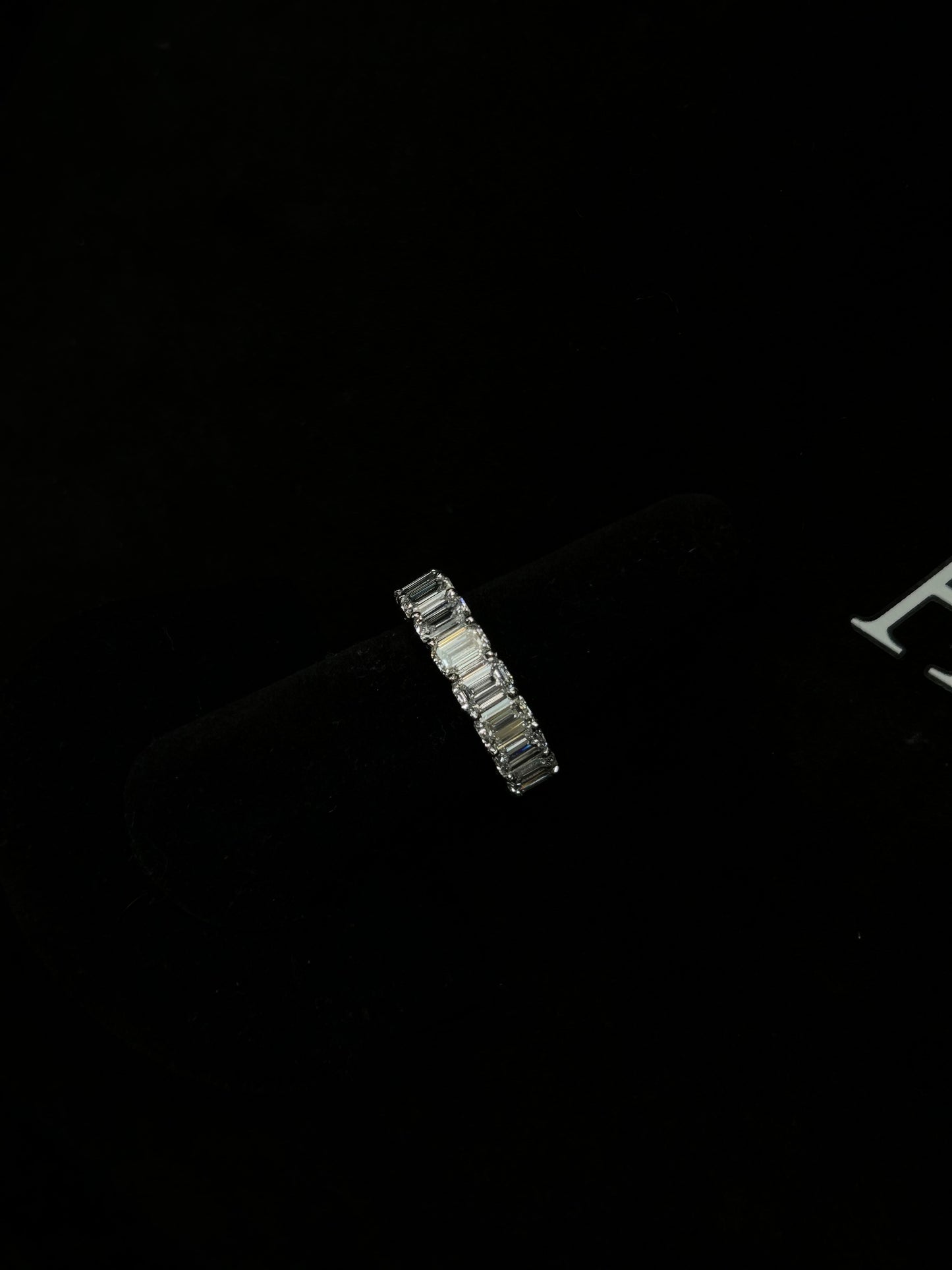 Emerald cut lab diamond full eternity band 18k white gold 10TCW