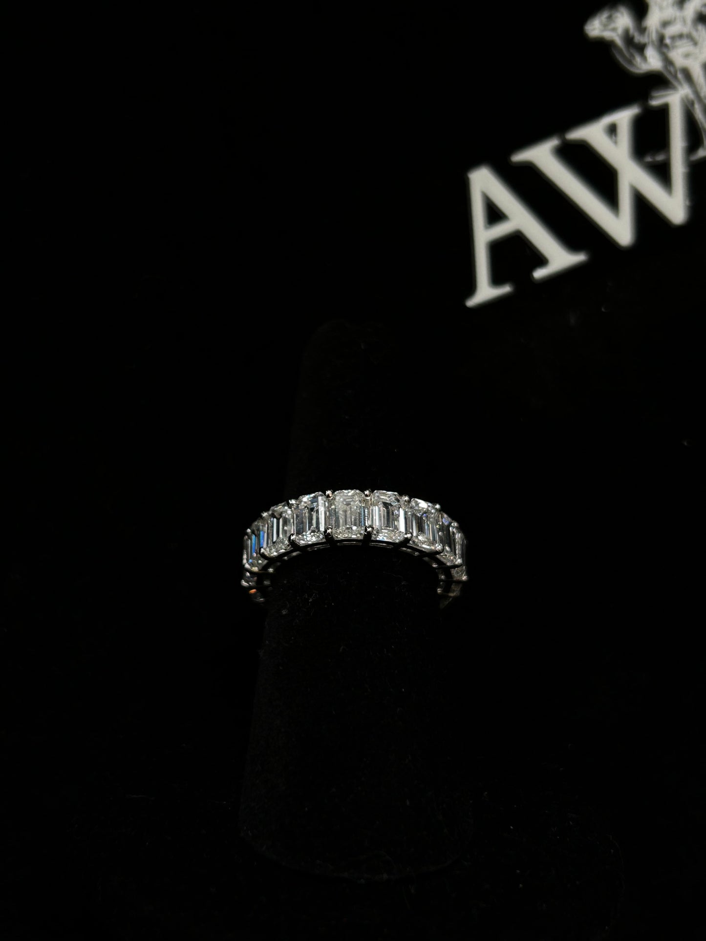 Emerald cut lab diamond full eternity band 18k white gold 10TCW