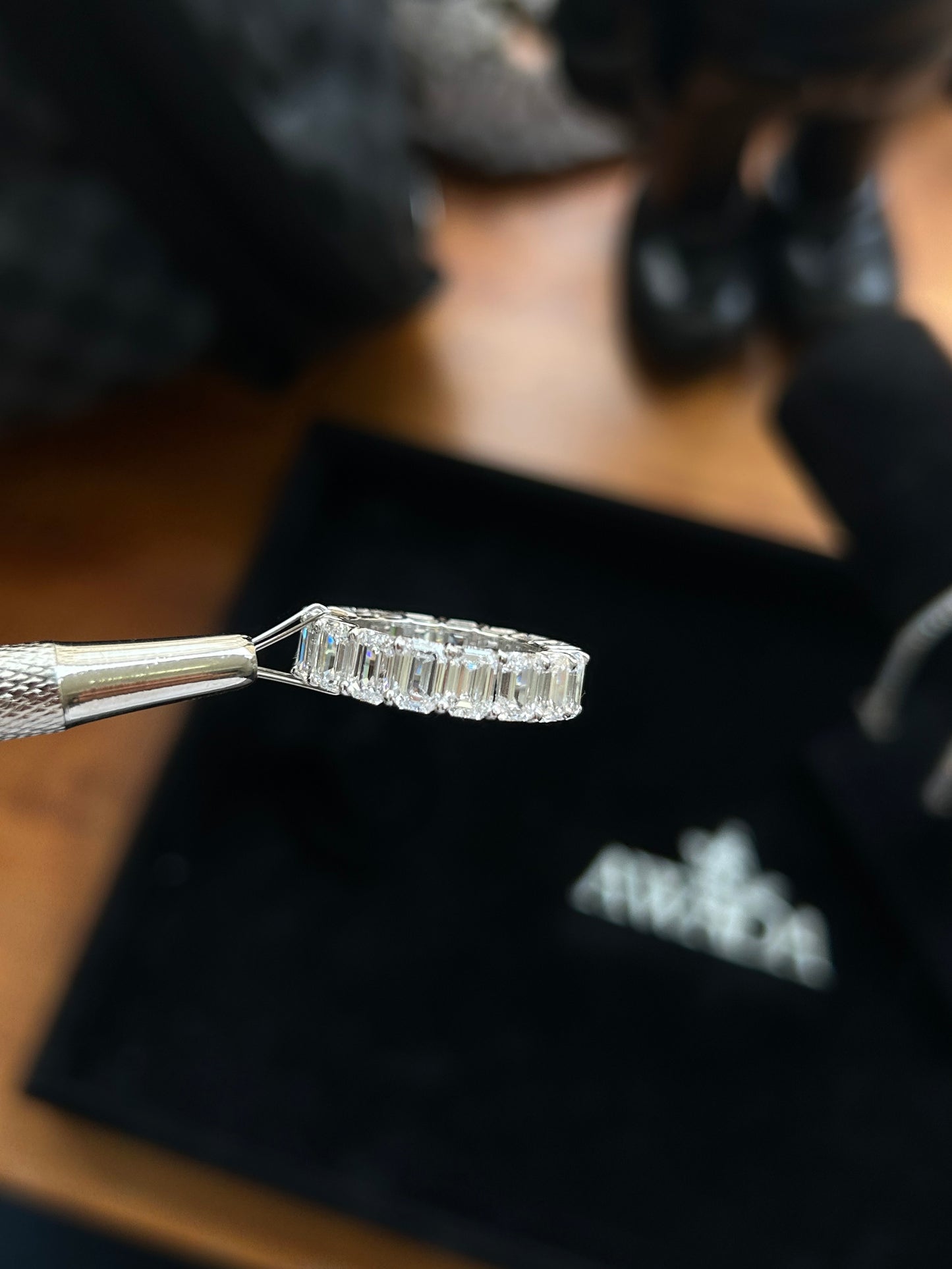 Emerald cut lab diamond full eternity band 18k white gold 10TCW