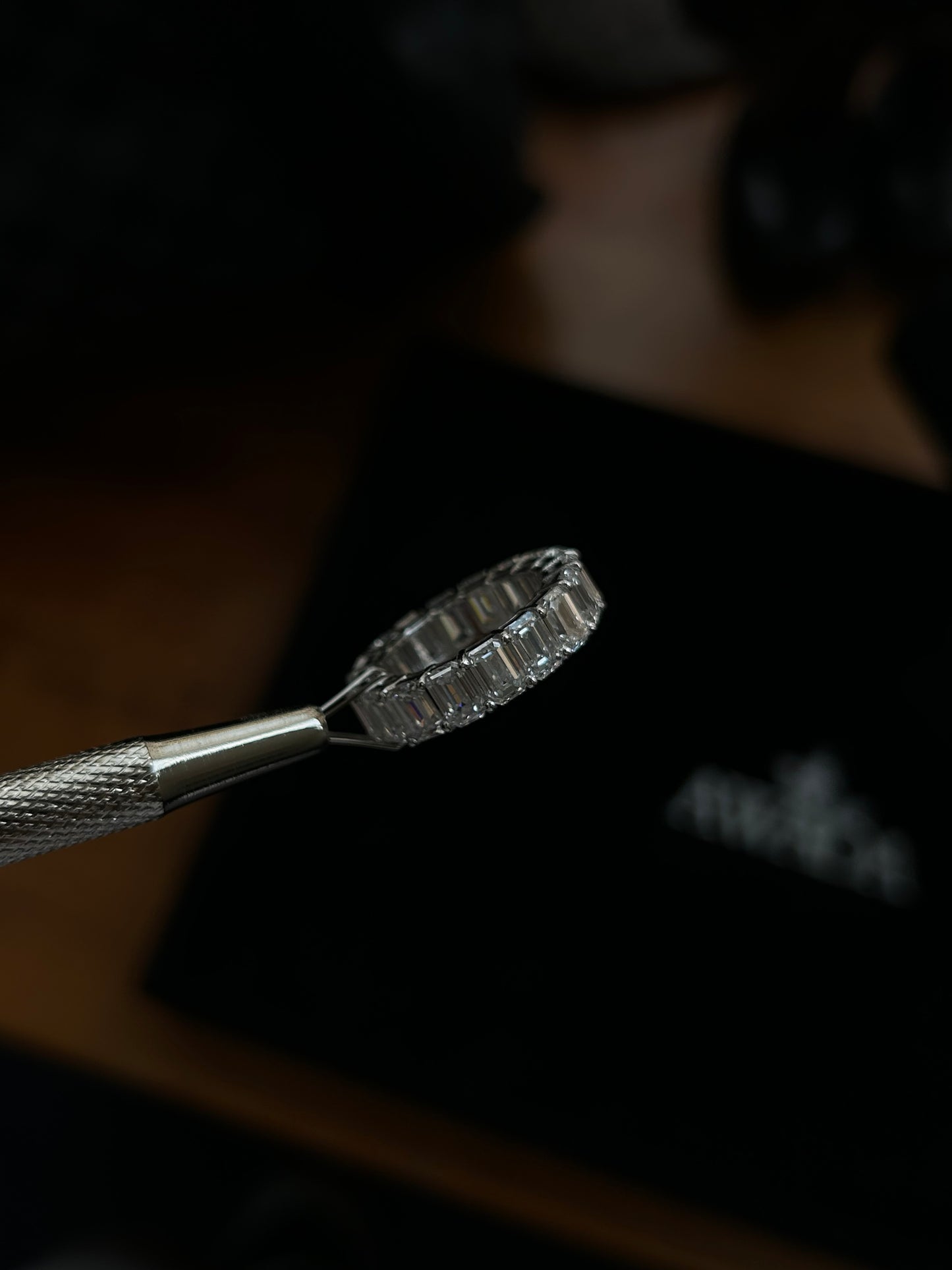 Emerald cut lab diamond full eternity band 18k white gold 10TCW