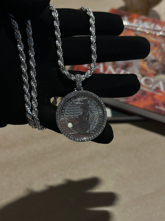 Silver Britannia 10z coin bullion diamond pendant 1.50TCW