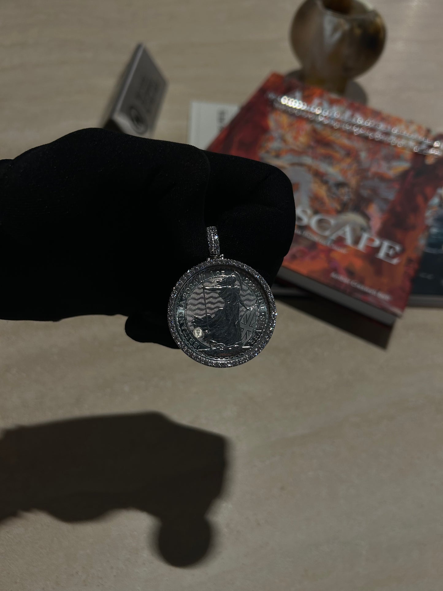 Silver Britannia 10z coin bullion diamond pendant 1.50TCW