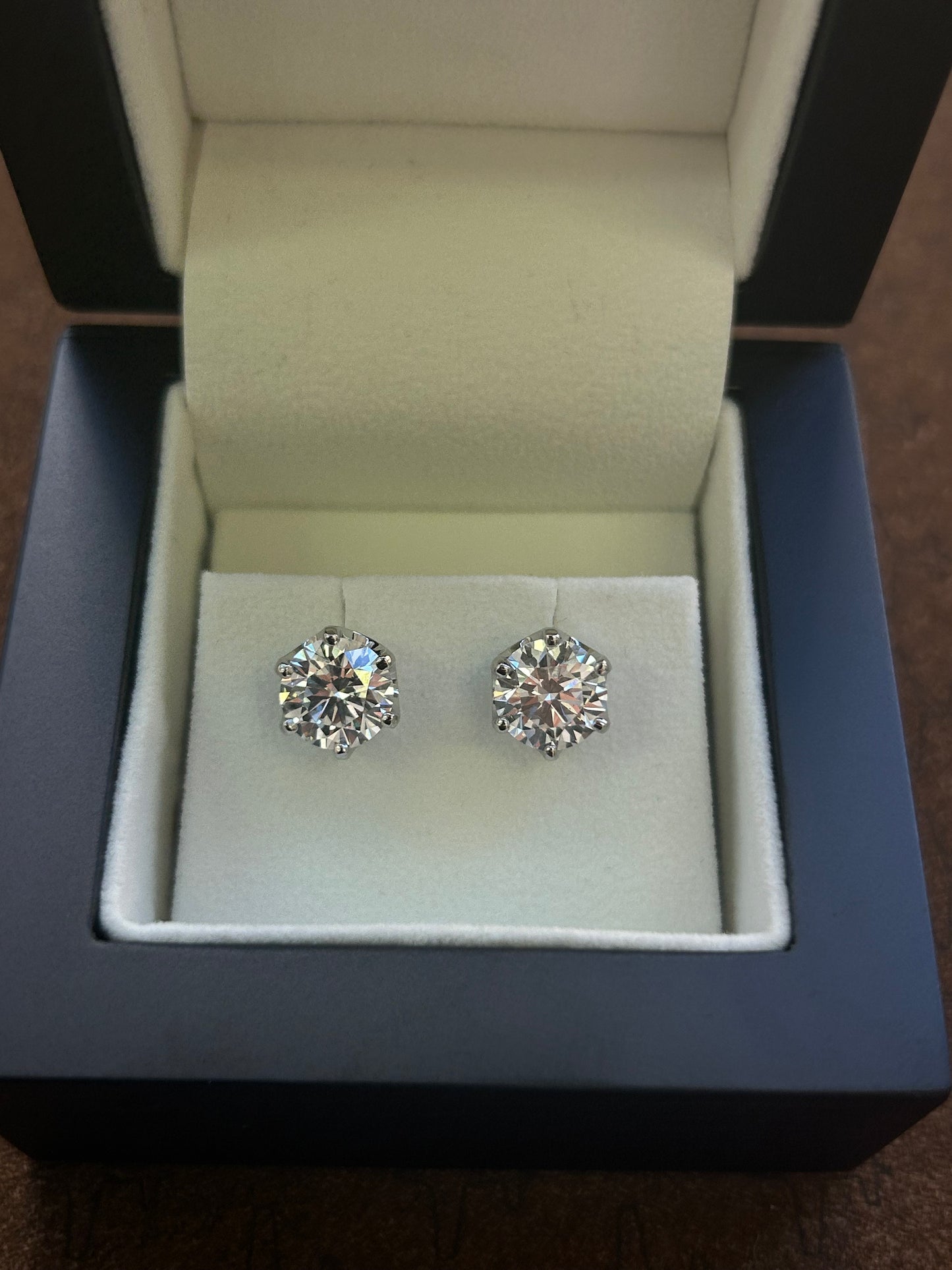 Lab diamond stud earrings 18k white gold setting 4.21 TCW