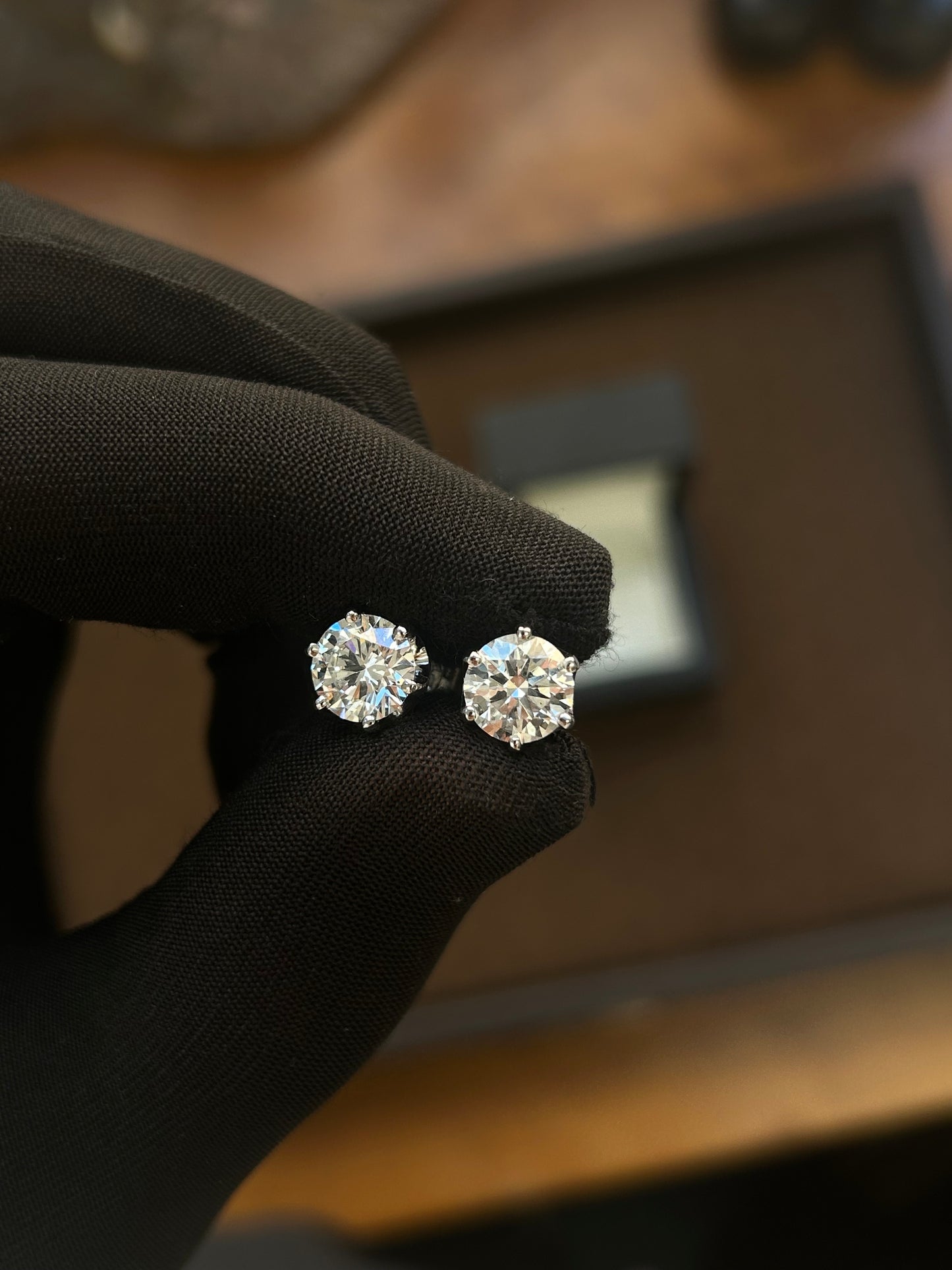 Lab diamond stud earrings 18k white gold setting 4.21 TCW