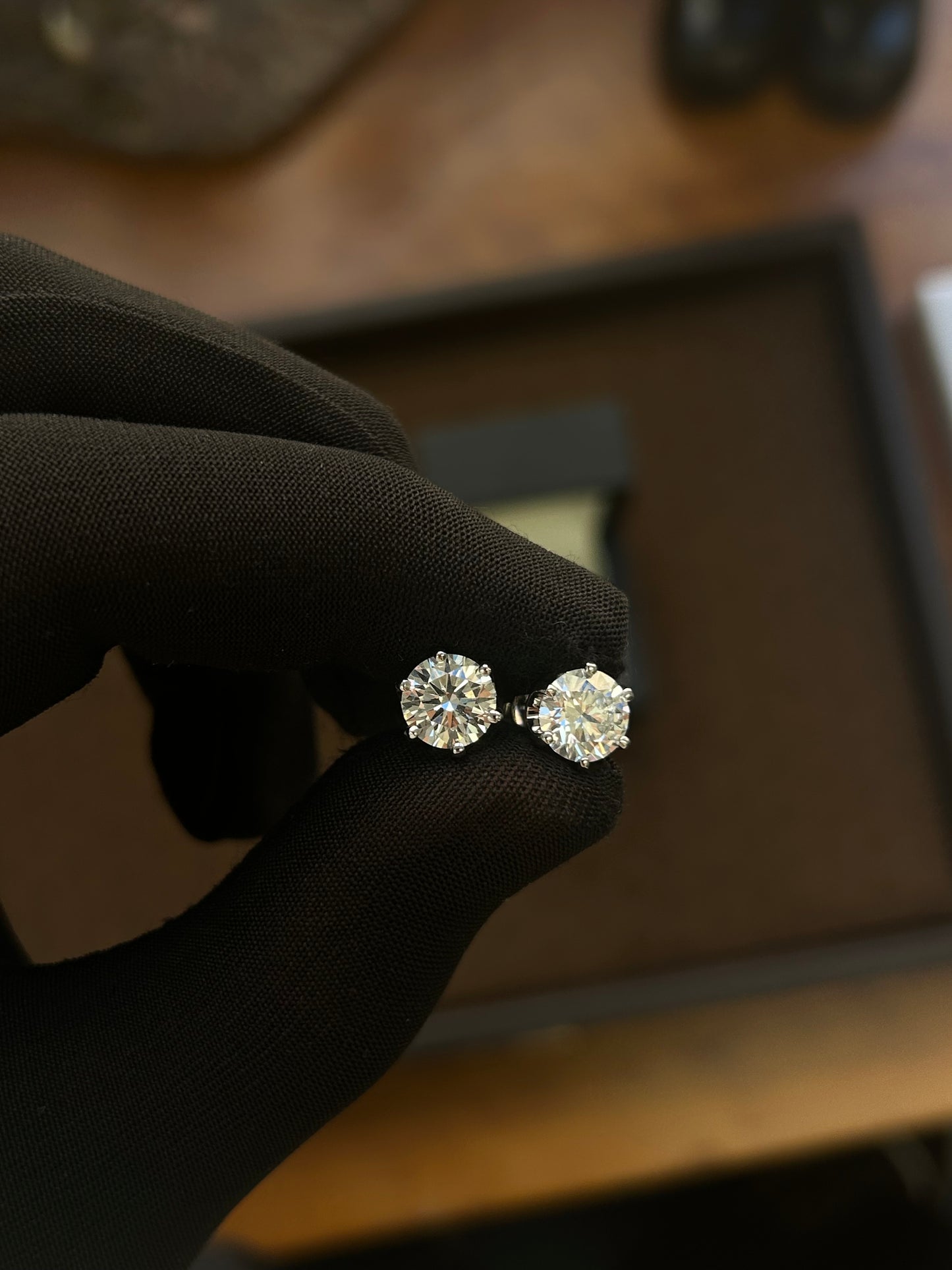 Lab diamond stud earrings 18k white gold setting 4.21 TCW
