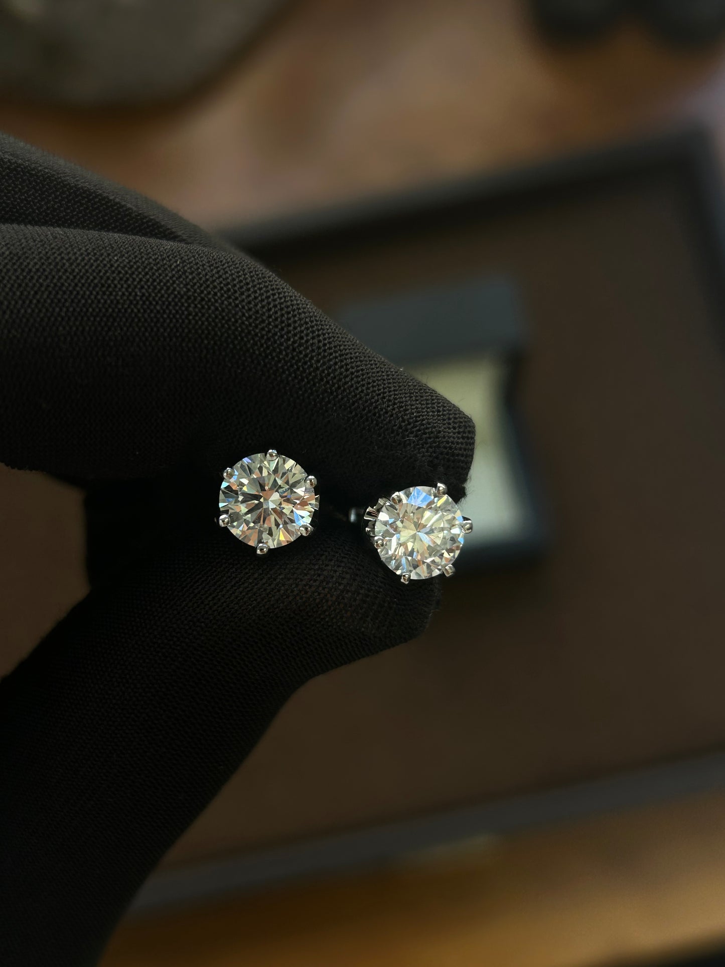 Lab diamond stud earrings 18k white gold setting 4.21 TCW