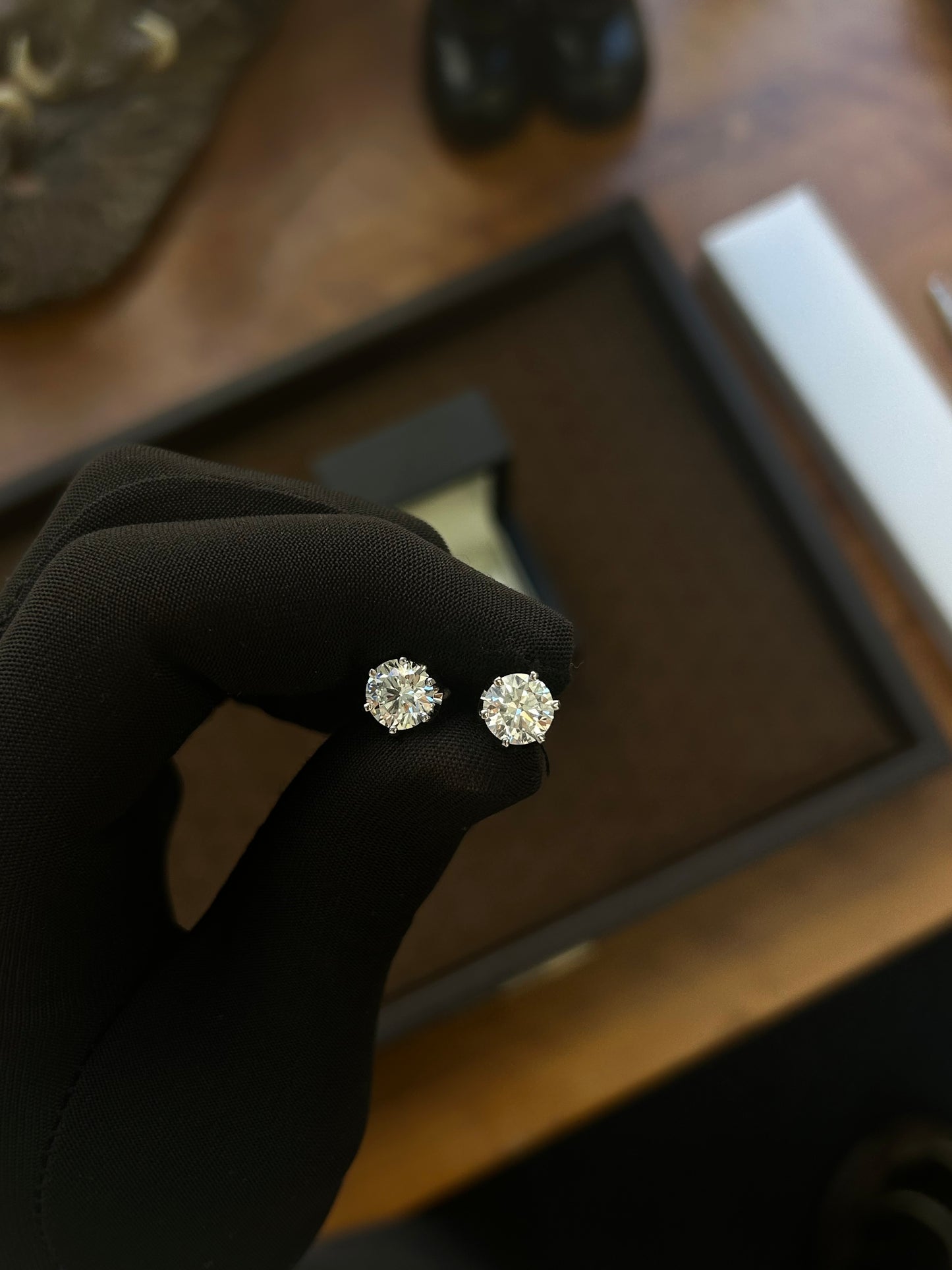 Lab diamond stud earrings 18k white gold setting 4.21 TCW