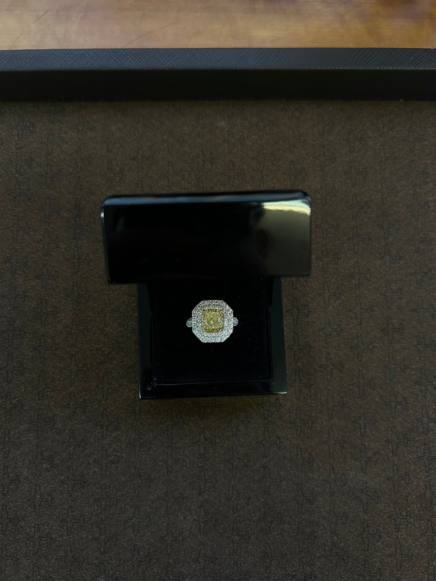 Natural 3.54 Carat Fancy yellow radiant cut ring