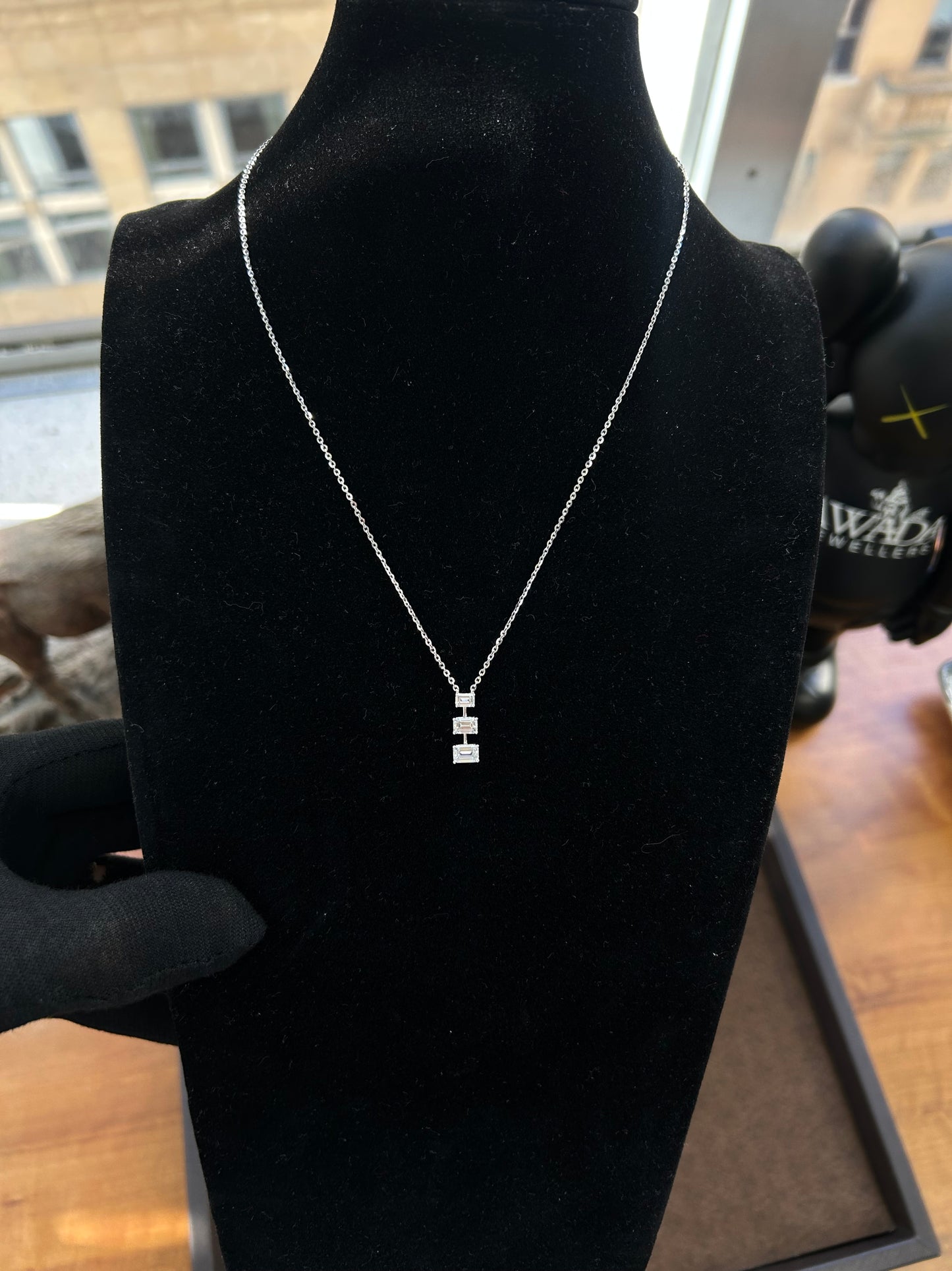 Triple emerald Cut Lab diamond necklace 1.43 TCW