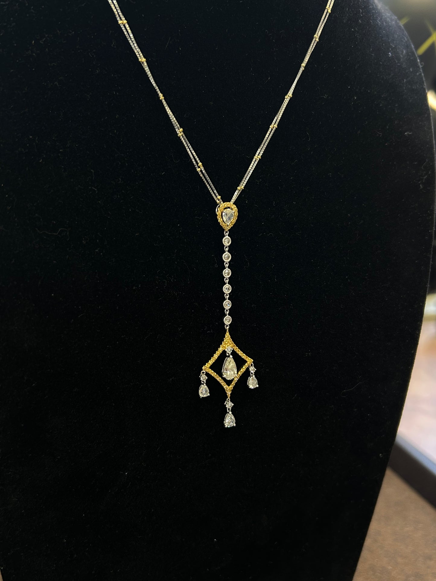 Natural Fancy Yellow diamond gold necklace 1.35TCW